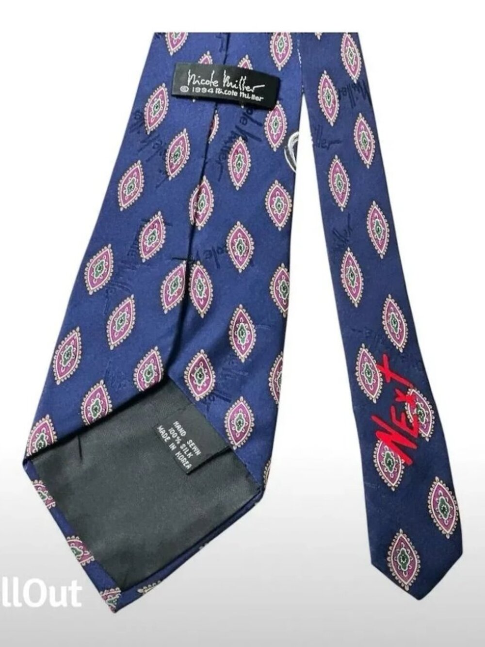 Nicole Miller Vintage Men's Tie Blue Geometric Pattern Stethoscope Necktie